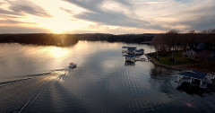 Smith Mountain Lake waterfront boating at sunset